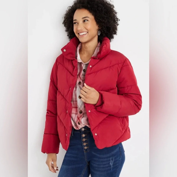 Maurice’s Red Short Puffer Coat - Picture 1 of 4